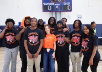 Dr. Dorothy Novick and Sophia Collins with Boys Latin students